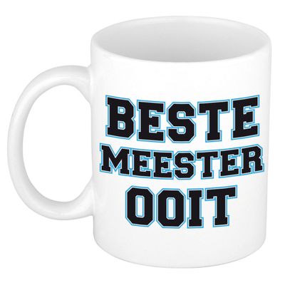 Beste meester ooit kado mok / beker wit met blauw - verjaardagscadeau Beste meester ooit kado mok / beker wit met blauw - verjaardagscadeau