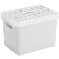 Sunware Opbergbox/mand - wit - 18 liter - met deksel hout kleur - Opbergbox - thumbnail