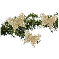 3x stuks kerstboom vlinders op clip glitter goud 11 cm