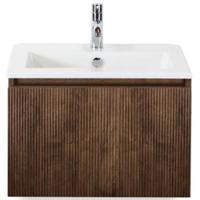 Frozen 3D Badmeubelset 60 cm - Greeplijst in Kleur - Dark Oak - Keramische Wastafel Wit 1 Kraangat