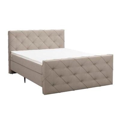 Boxspring met voetbord Liv geruit - beige - 180x200 cm - slanke poot - Leen Bakker