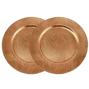 Kerstdiner onderborden - 6x - rond - goud - houtlook - D33 cm