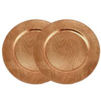 Kerstdiner onderborden - 6x - rond - goud - houtlook - D33 cm