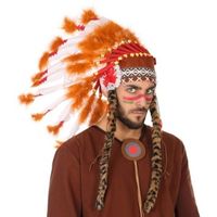 Luxe indianen veren tooi voor heren - oranje/rood - met ornamenten