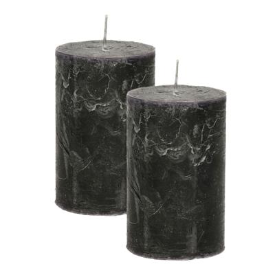 Atmosphera Stompkaars/cilinderkaars - 2x - zwart - 5 x 8 cm - klein rustiek model
