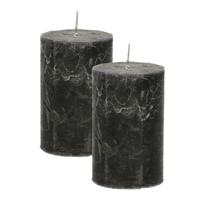 Atmosphera Stompkaars/cilinderkaars - 2x - zwart - 5 x 8 cm - klein rustiek model
