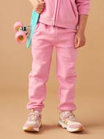 Molton joggingbroek voor meisjes met paperbag ceintuur snoepjesroze