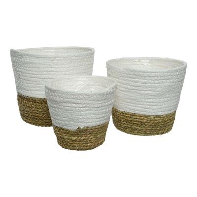Plantenbakkenset EDM 875984 Wit Bruin Touw (3 Onderdelen)
