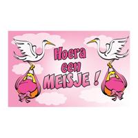 Geboorte vlag hoera een meisje - roze - 150 x 90 cm - polyester - feest versieringen