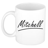 Mitchell Naam koffiemok - beker - met sierlijke letters - wit - 300 ml - Cadeau - Heren