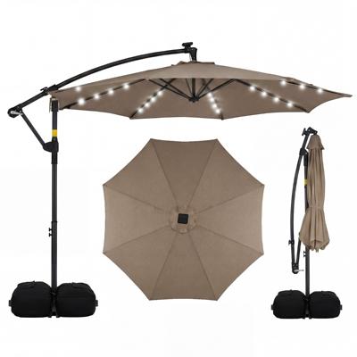 Zonneparasol 3 x 3 m Tuinparasol voor Buiten met Zonne-energieverlichting 8 Metalen Baleinen 2 Zandzakken-Bruin