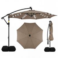 Zonneparasol 3 x 3 m Tuinparasol voor Buiten met Zonne-energieverlichting 8 Metalen Baleinen 2 Zandzakken-Bruin