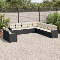 11-delige Loungeset met kussens poly rattan zwart