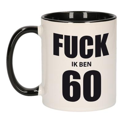 Fuck ik ben 60 - koffiemok - drinkbeker - zwart wit - 300 ml - Verjaardag leeftijd mokken