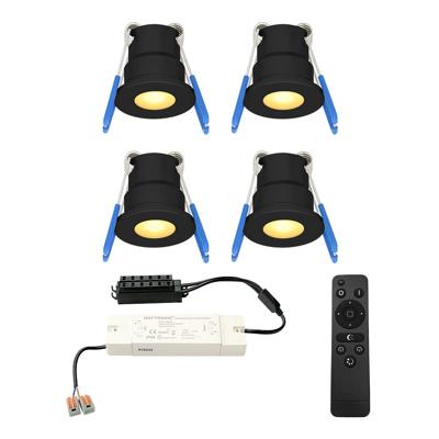 Set van 4 Milano LED Mini Inbouwspots met trafo - 12 Volt 3 Watt 200 lumen - Dimbaar - Plat 34mm - 2700K - IP65 waterdicht - Zwart - Veranda Spotjes - Overkapping Spotjes