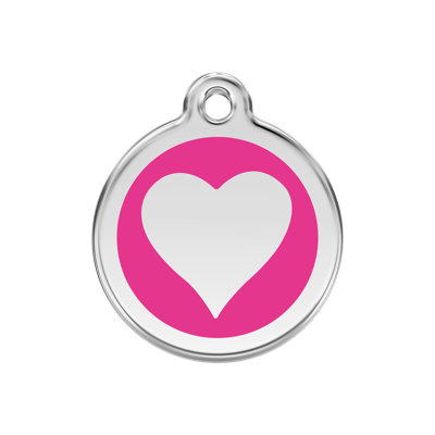Heart Hot Pink roestvrijstalen hondenpenning medium/gemiddeld dia. 3 cm - Reddingo