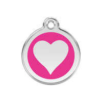 Heart Hot Pink roestvrijstalen hondenpenning medium/gemiddeld dia. 3 cm - Reddingo