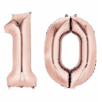 10 jaar verjaardag - Folie ballon cijfers - rose goud - 88 cm - versiering