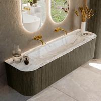 Badmeubel Mondiaz Kurve-Dlux | 170 cm cm | Meubelkleur Shadow | Wastafelkleur Glace | Solid surface | Wasbak midden spoelbak | Zonder kraangat(en)