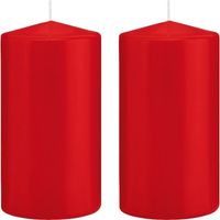 2x Rode cilinderkaarsen/stompkaarsen 8 x 15 cm 69 branduren - thumbnail