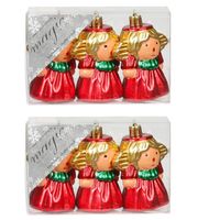 6x stuks kunststof kersthangers engeltjes rood 8 cm kerstornamenten - Kersthangers - thumbnail