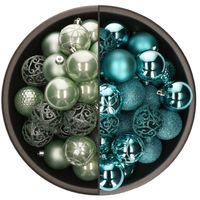 74x stuks kunststof kerstballen mix van mintgroen en turquoise blauw 6 cm - Kerstbal - thumbnail