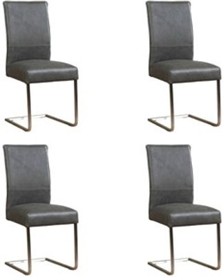 Set van 4 Donkergrijze leren Remix - poot vierkant rvs - Vintage Leer Grey (donkergrijs leer)