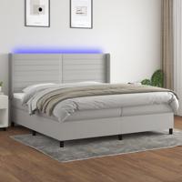 Boxspring met matras en LED stof lichtgrijs 200x200 cm