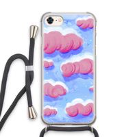Roze wolken met vogels: iPhone 8 Transparant Hoesje met koord
