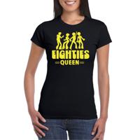 Verkleed T-shirt voor dames - eighties queen - zwart/geel - jaren 80/80s - carnaval