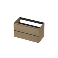 INK - Onderkast 2 Laden Greeploos met Houten Keerlijst - 900x450x520 Mm - Olijf Eiken