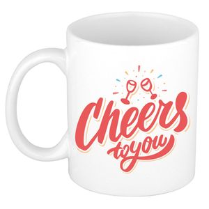 Cheers to you wijnglazen cadeau mok / beker wit - verjaardag / geslaagd / nieuwe baan   -