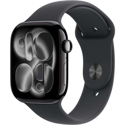 Apple Watch Series 11 GPS + Cellular - 46 mm - Jet Black aluminium kast - Zwarte sportband - S/M