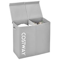 Wasmand met Deksel 115 L Wasverzamelaar 2 Vakken Wasbox van Vliesstof met Handgrepen 62 x 31 x 60 cm (Grijs)