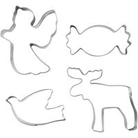 Creativ Company Uitsteekvormen, engel, rendier, duif, snoep, h: 2 cm, afm 4,5-9 cm, zilver metallic, 4 stuk/ 1 doos