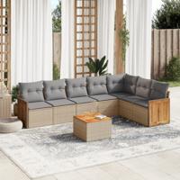 8-delige Loungeset met kussens poly rattan beige