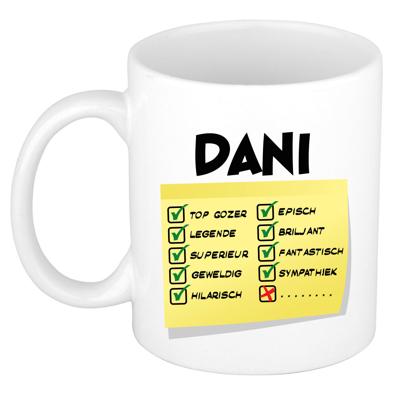 Naam mok Dani - wit - top gozer - keramiek - 300 ml - cadeau collega beker