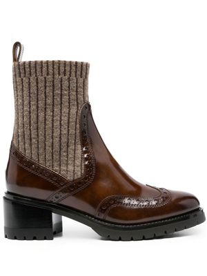 Santoni bottines à empiècements en maille - Marron