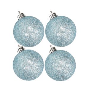 4x stuks kunststof glitter kerstballen ijsblauw 10 cm