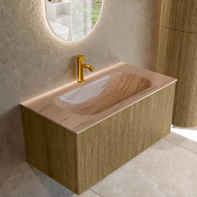 Badmeubel Mondiaz Kurve-Dlux | 90 cm | Meubelkleur Dusk | Wastafelkleur Saba | Solid surface | Wasbak midden spoelbak | 1 kraangat