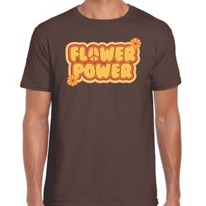 Hippie t-shirt voor heren - flower power - vintage - bruin - jaren 60 themafeest