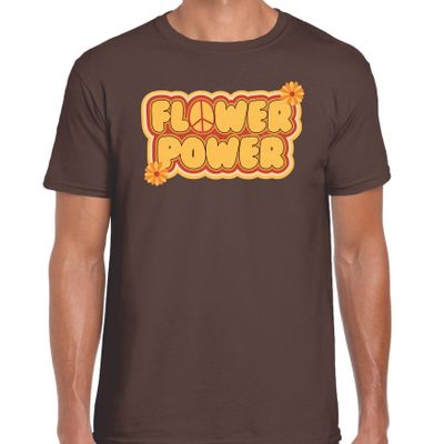 Hippie t-shirt voor heren - flower power - vintage - bruin - jaren 60 themafeest