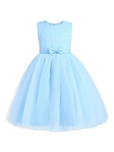 Tulleen robe en tulle à ornements de perles - Bleu