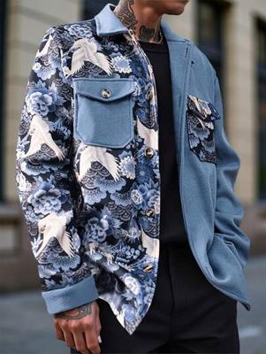 Bon&Bon Men's Floral Crane Drop Shoulder Street Casual Jacket Multicolor / L