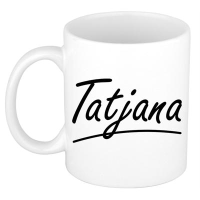 Tatjana Naam koffiemok - beker - met sierlijke letters - wit - 300 ml - Cadeau - Dames