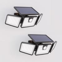 Set van 2 Edon Solar Wandlampen buiten met PIR bewegingssensor - Incl. Schemerschakelaar - IP44 waterdicht - 156 LED's - 7 watt - 6500K 700 lumen daglicht wit licht - Zwart
