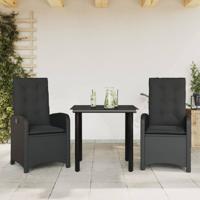 3-delige Tuinset met kussens poly rattan zwart
