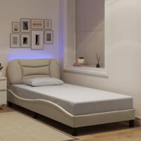 Bedframe met LED-verlichting stof crèmekleurig 80x200 cm