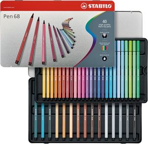 Viltstiften Stabilo pen 68 metalen doos - 40 stuks - Viltstift Stabilo