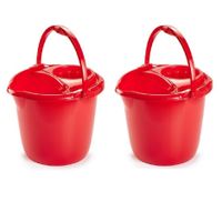 2x stuks rode dweilemmer/mopemmer 15 liter 38 x 34 cm